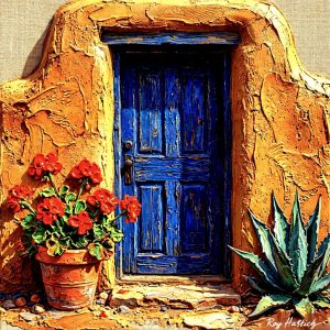 Product Image: Santa Fe Noon: Crimson & Cobalt 12″X8″-PRINT-