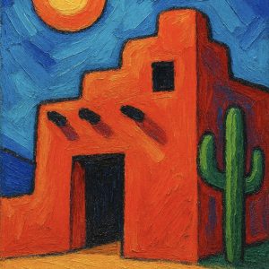 Santa Fe Marketplace Southwest Adobe Studio 10″X10″ -Print- Product Image: Southwest Adobe Studio 10″X10″ -Print-