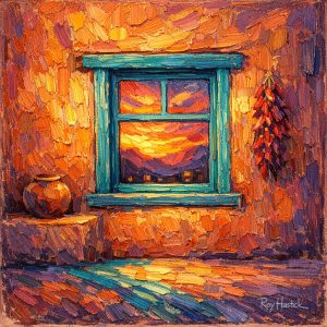 Santa Fe Marketplace Chili Ristra Sunset 12″X8″ -PRINT- Product Image: Chili Ristra Sunset 12″X8″ -PRINT-