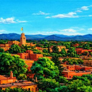 Product Image: Santa Fe Cityscape — 16×20 in Original by Roy Hastick (+ 5×7 Bonus Painting Included)