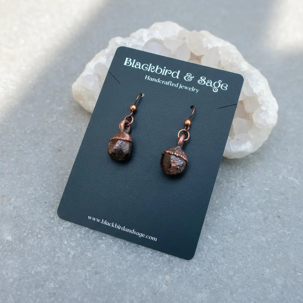 Santa Fe Marketplace Spessartine Garnet Earrings | Electroformed Copper Product Image: Spessartine Garnet Earrings | Electroformed Copper