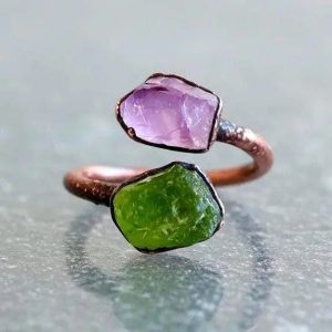 Product Image: Peridot and Amethyst Ring Handcrafted Copper Talisman For Renewal