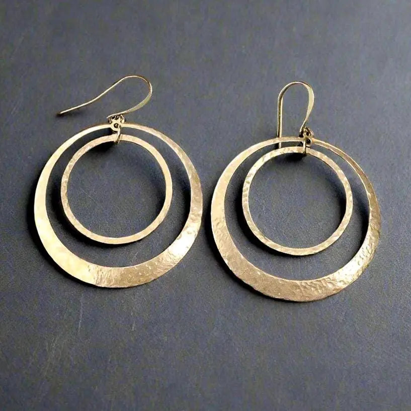 Santa Fe Marketplace Brass Hoop Earrings Handmade Lightweight Statement Jewelry Product Image: Brass Hoop Earrings Handmade Lightweight Statement Jewelry
