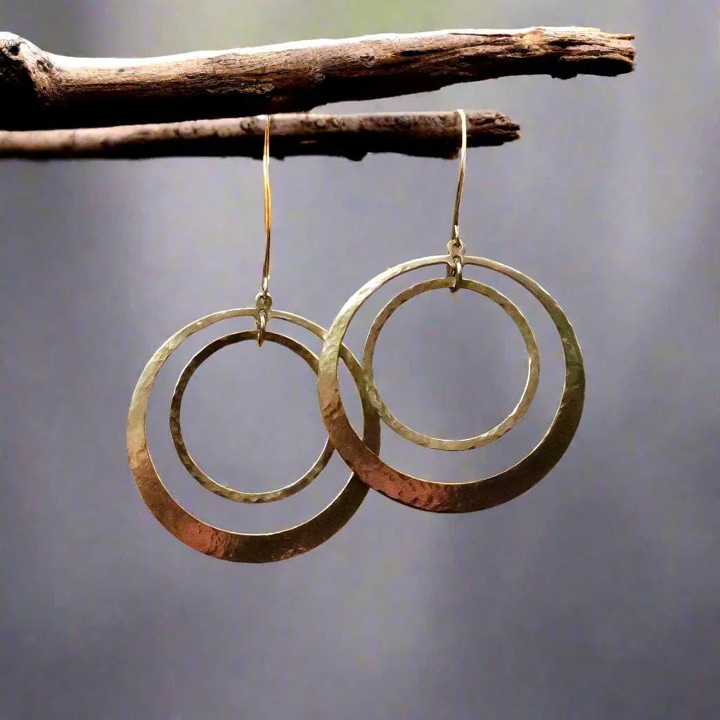 Santa Fe Marketplace Brass Hoop Earrings Handmade Lightweight Statement Jewelry Product Image: Brass Hoop Earrings Handmade Lightweight Statement Jewelry