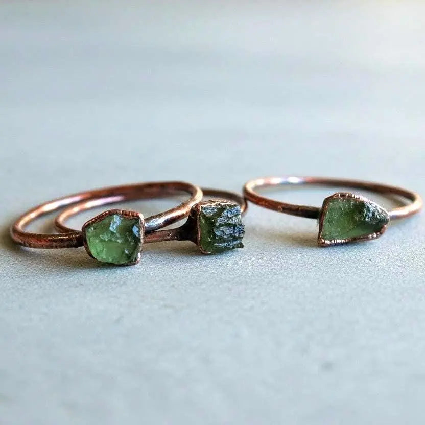 Santa Fe Marketplace Moldavite Ring — Handcrafted Copper Talisman for Transformation & High Vibration Product Image: Moldavite Ring — Handcrafted Copper Talisman for Transformation & High Vibration