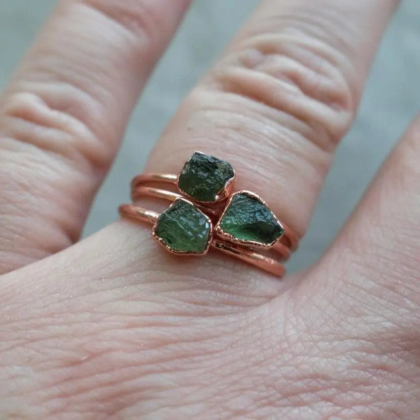 Santa Fe Marketplace Moldavite Ring — Handcrafted Copper Talisman for Transformation & High Vibration Product Image: Moldavite Ring — Handcrafted Copper Talisman for Transformation & High Vibration