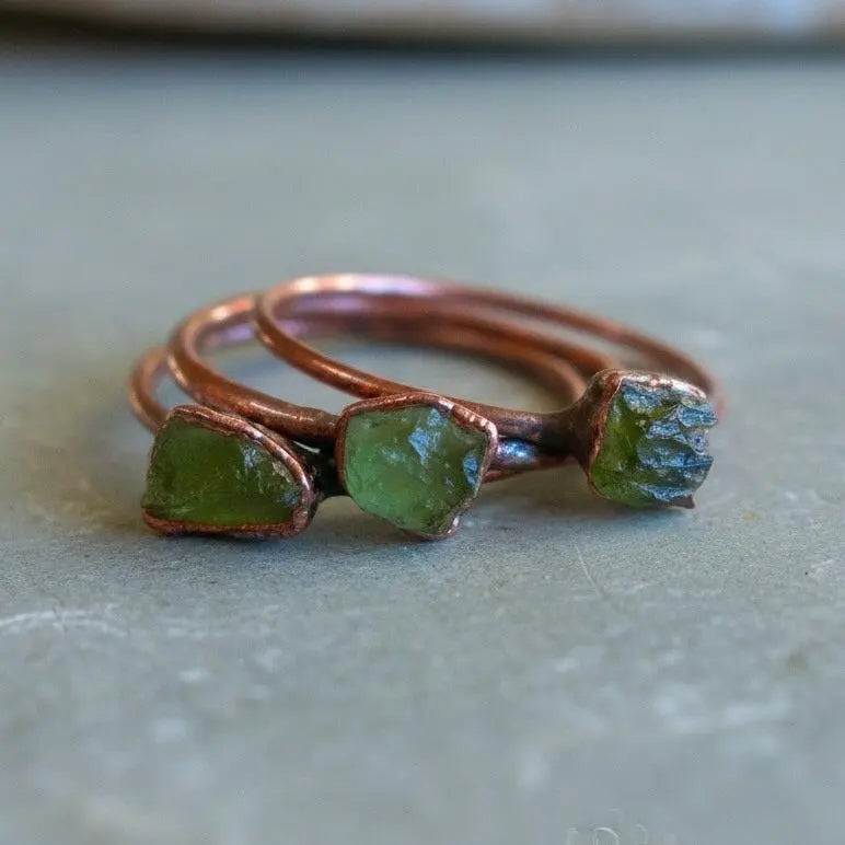 Santa Fe Marketplace Moldavite Ring — Handcrafted Copper Talisman for Transformation & High Vibration Product Image: Moldavite Ring — Handcrafted Copper Talisman for Transformation & High Vibration