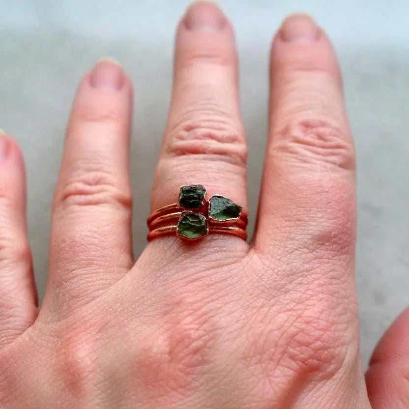 Santa Fe Marketplace Moldavite Ring — Handcrafted Copper Talisman for Transformation & High Vibration Product Image: Moldavite Ring — Handcrafted Copper Talisman for Transformation & High Vibration