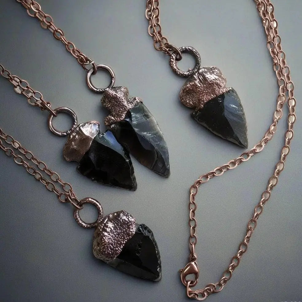 Santa Fe Marketplace Obsidian Arrowhead Necklace | Electroformed Copper Jewelry Product Image: Obsidian Arrowhead Necklace | Electroformed Copper Jewelry