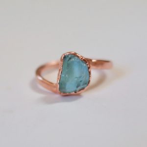 Product Image: Raw Aquamarine Ring | Electroformed Copper | Hand Hammered Band | March Birthstone