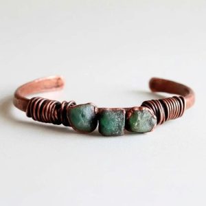 Product Image: Raw Emerald Copper Cuff | Hand Hammered Bracelet | Bronze Wire Wrap | May Birthstone