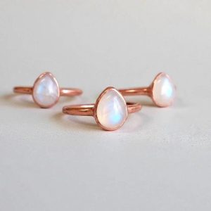Product Image: Rainbow Moonstone Ring | 9x7mm Teardrop | Electroformed Copper | Made to Order