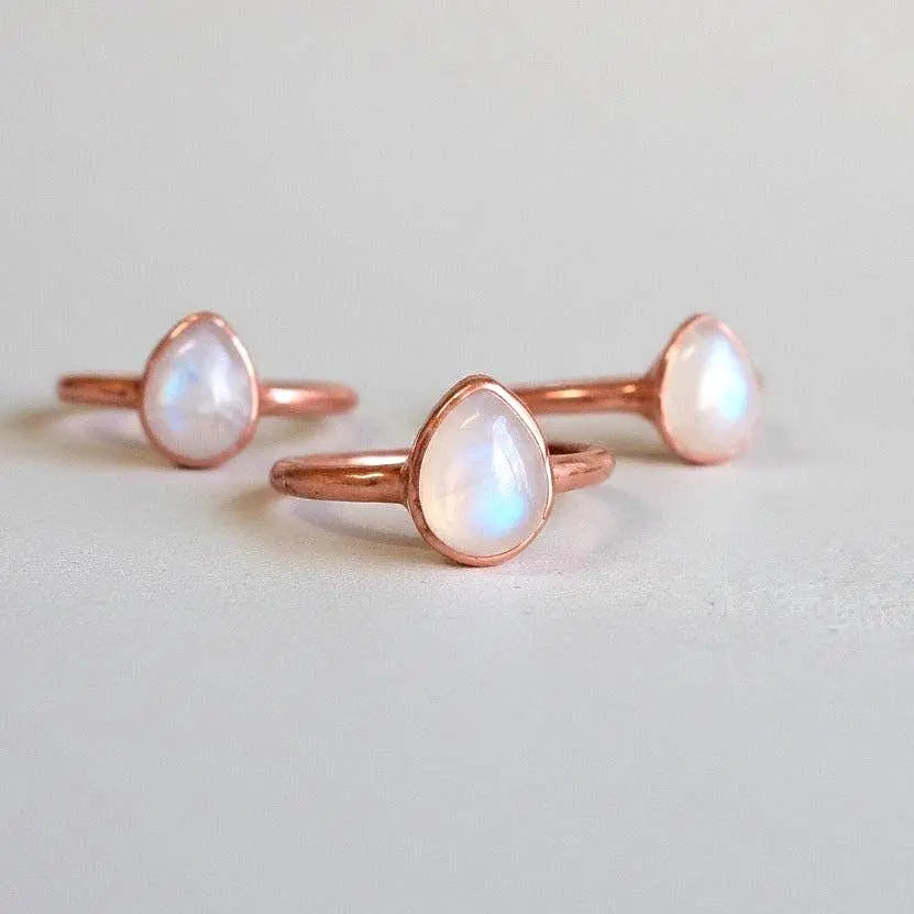 Santa Fe Marketplace Rainbow Moonstone Ring | 9x7mm Teardrop | Electroformed Copper | Made to Order Product Image: Rainbow Moonstone Ring | 9x7mm Teardrop | Electroformed Copper | Made to Order