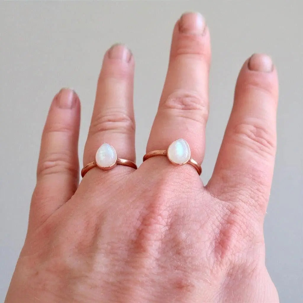 Santa Fe Marketplace Rainbow Moonstone Ring | 9x7mm Teardrop | Electroformed Copper | Made to Order Product Image: Rainbow Moonstone Ring | 9x7mm Teardrop | Electroformed Copper | Made to Order