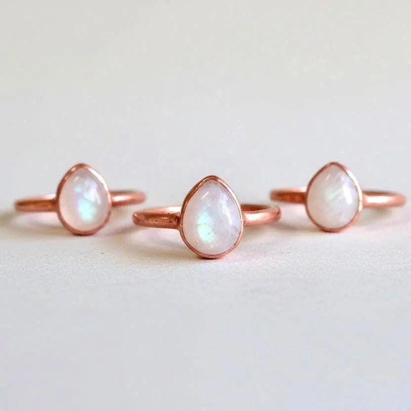 Santa Fe Marketplace Rainbow Moonstone Ring | 9x7mm Teardrop | Electroformed Copper | Made to Order Product Image: Rainbow Moonstone Ring | 9x7mm Teardrop | Electroformed Copper | Made to Order