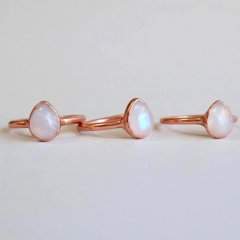Santa Fe Marketplace Rainbow Moonstone Ring | 9x7mm Teardrop | Electroformed Copper | Made to Order Product Image: Rainbow Moonstone Ring | 9x7mm Teardrop | Electroformed Copper | Made to Order