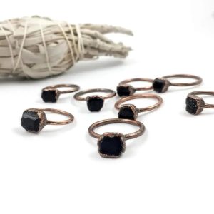 Product Image: Black Tourmaline Ring | Raw Crystal Rod | Handcrafted Electroformed Copper | Made to Order