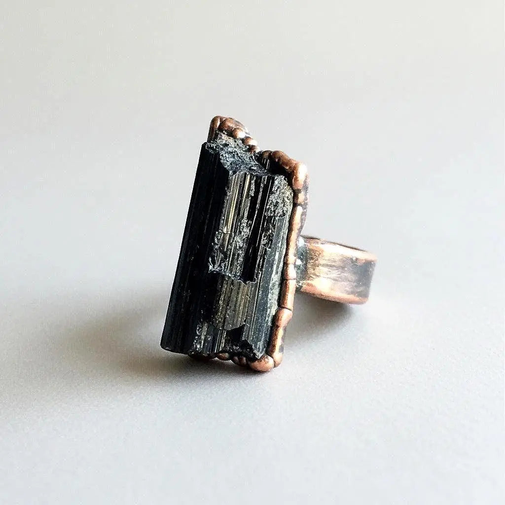 Santa Fe Marketplace Large Black Tourmaline Ring | Raw Crystal | Wide Band Copper | Made to Order Product Image: Large Black Tourmaline Ring | Raw Crystal | Wide Band Copper | Made to Order