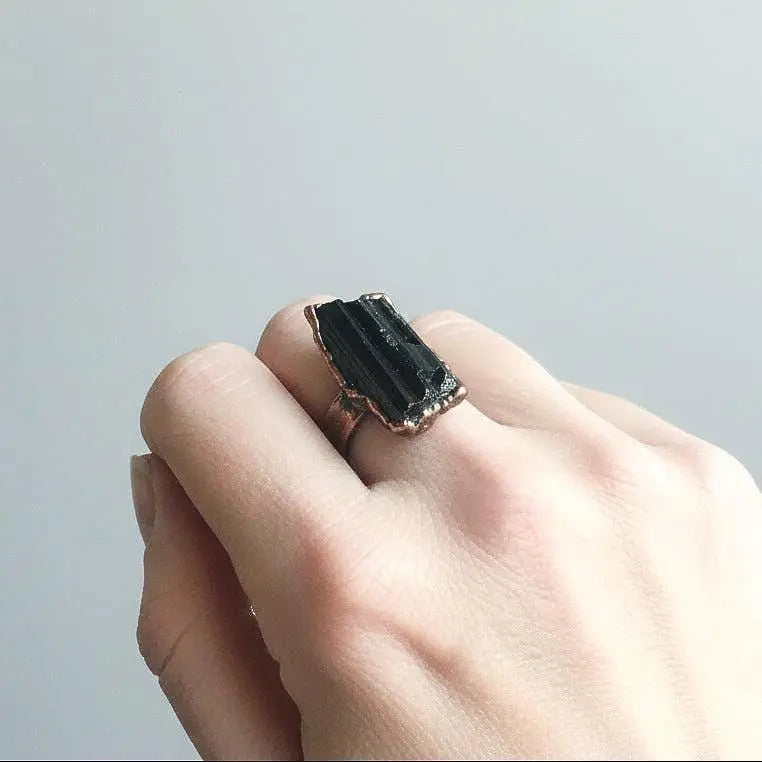 Santa Fe Marketplace Large Black Tourmaline Ring | Raw Crystal | Wide Band Copper | Made to Order Product Image: Large Black Tourmaline Ring | Raw Crystal | Wide Band Copper | Made to Order