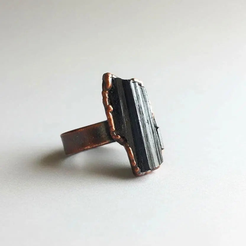Santa Fe Marketplace Large Black Tourmaline Ring | Raw Crystal | Wide Band Copper | Made to Order Product Image: Large Black Tourmaline Ring | Raw Crystal | Wide Band Copper | Made to Order