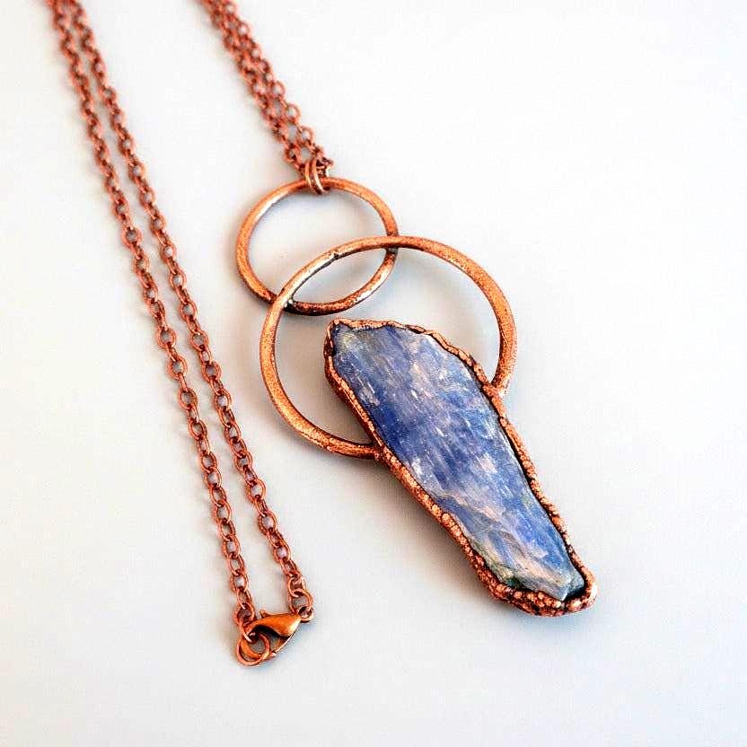 Santa Fe Marketplace Raw Blue Kyanite Necklace | Layered Loop Copper Setting | Handcrafted Product Image: Raw Blue Kyanite Necklace | Layered Loop Copper Setting | Handcrafted