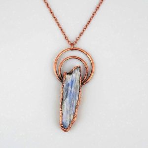 Product Image: Raw Blue Kyanite Necklace | Double Hoop Copper Setting | Handcrafted