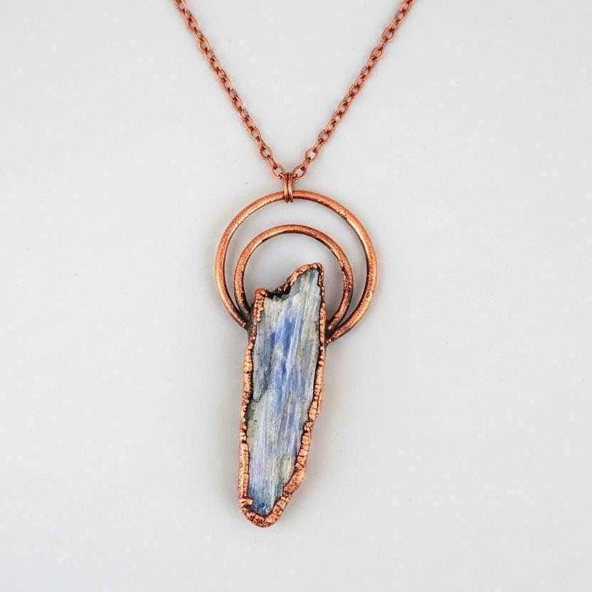 Santa Fe Marketplace Raw Blue Kyanite Necklace | Double Hoop Copper Setting | Handcrafted Product Image: Raw Blue Kyanite Necklace | Double Hoop Copper Setting | Handcrafted