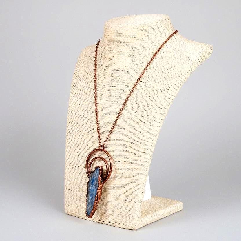 Santa Fe Marketplace Raw Blue Kyanite Necklace | Double Hoop Copper Setting | Handcrafted Product Image: Raw Blue Kyanite Necklace | Double Hoop Copper Setting | Handcrafted