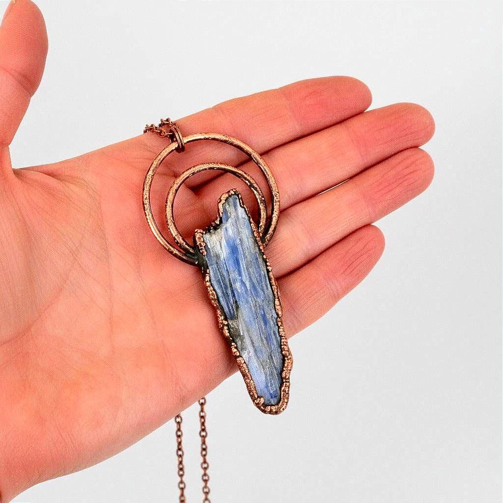Santa Fe Marketplace Raw Blue Kyanite Necklace | Double Hoop Copper Setting | Handcrafted Product Image: Raw Blue Kyanite Necklace | Double Hoop Copper Setting | Handcrafted