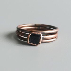 Product Image: Black Tourmaline Stack Ring Set | Made to Order | Electroformed Copper Ring Set