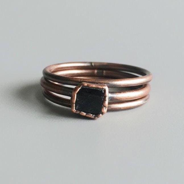 Santa Fe Marketplace Black Tourmaline Stack Ring Set | Made to Order | Electroformed Copper Ring Set Product Image: Black Tourmaline Stack Ring Set | Made to Order | Electroformed Copper Ring Set
