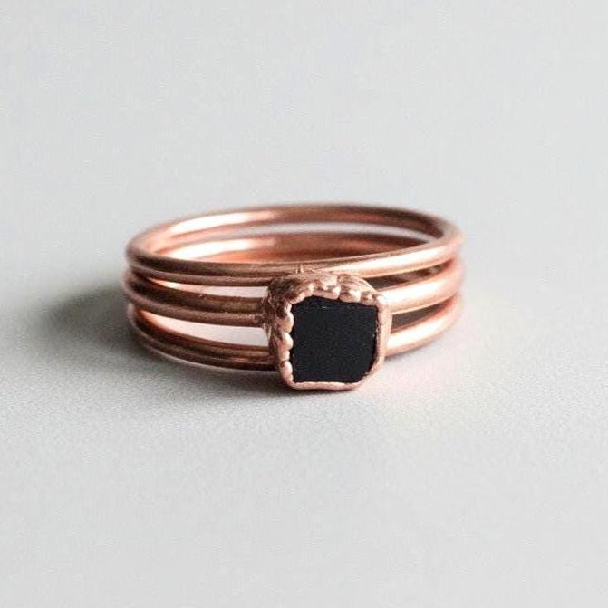 Santa Fe Marketplace Black Tourmaline Stack Ring Set | Made to Order | Electroformed Copper Ring Set Product Image: Black Tourmaline Stack Ring Set | Made to Order | Electroformed Copper Ring Set