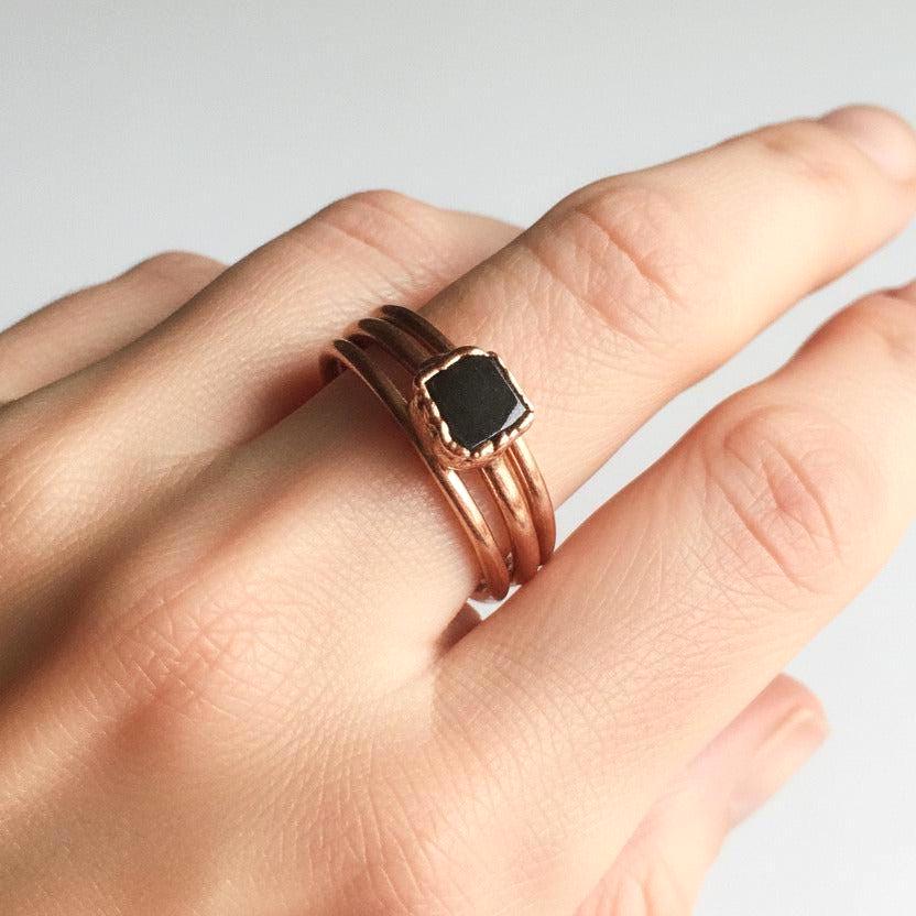 Santa Fe Marketplace Black Tourmaline Stack Ring Set | Made to Order | Electroformed Copper Ring Set Product Image: Black Tourmaline Stack Ring Set | Made to Order | Electroformed Copper Ring Set