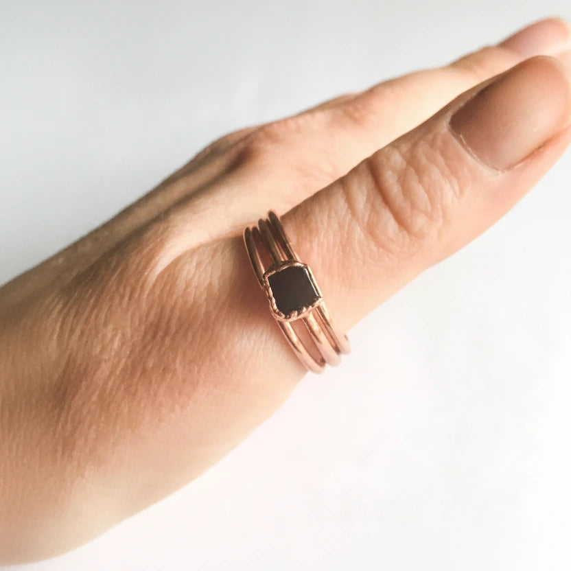 Santa Fe Marketplace Black Tourmaline Stack Ring Set | Made to Order | Electroformed Copper Ring Set Product Image: Black Tourmaline Stack Ring Set | Made to Order | Electroformed Copper Ring Set