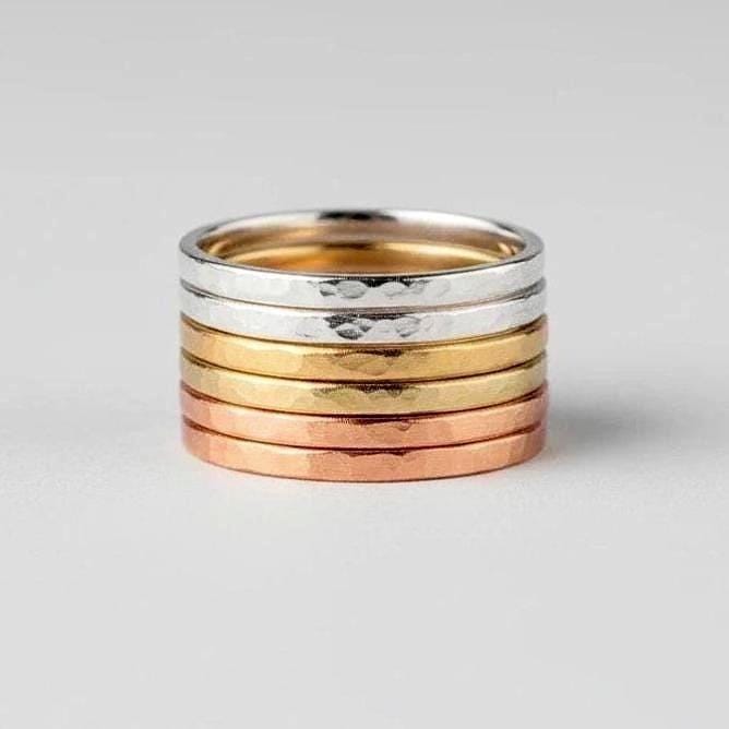 Santa Fe Marketplace Mixed Metal Stacking Rings | Hammered Copper, Silver & Brass Bands Product Image: Mixed Metal Stacking Rings | Hammered Copper, Silver & Brass Bands