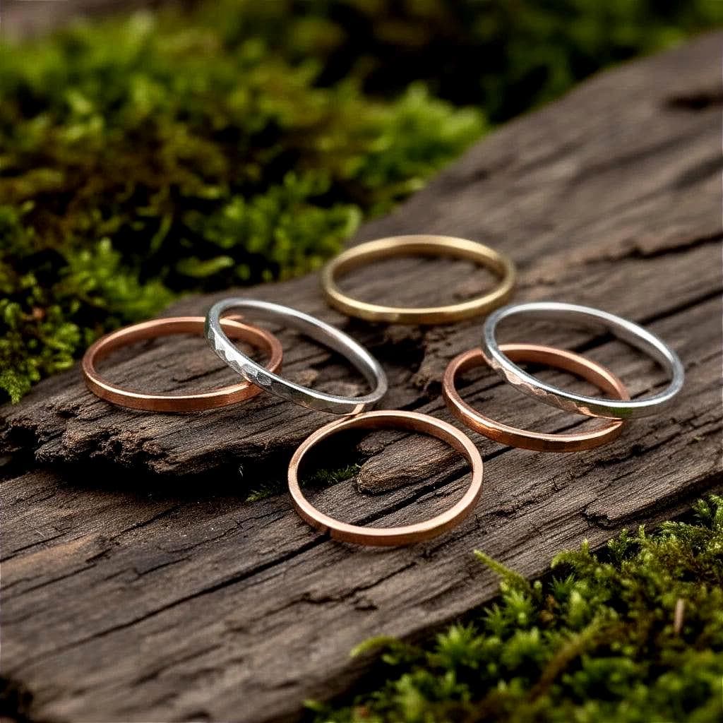 Santa Fe Marketplace Mixed Metal Stacking Rings | Hammered Copper, Silver & Brass Bands Product Image: Mixed Metal Stacking Rings | Hammered Copper, Silver & Brass Bands