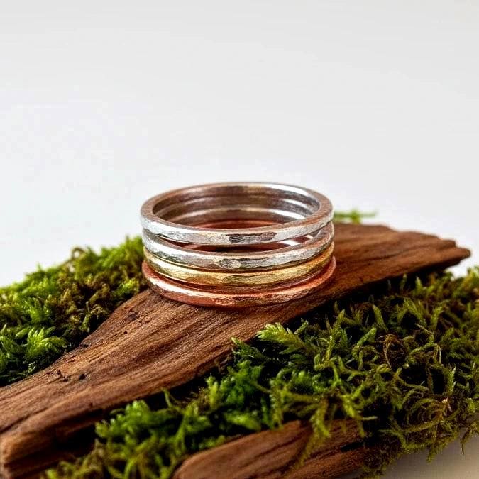 Santa Fe Marketplace Mixed Metal Stacking Rings | Hammered Copper, Silver & Brass Bands Product Image: Mixed Metal Stacking Rings | Hammered Copper, Silver & Brass Bands