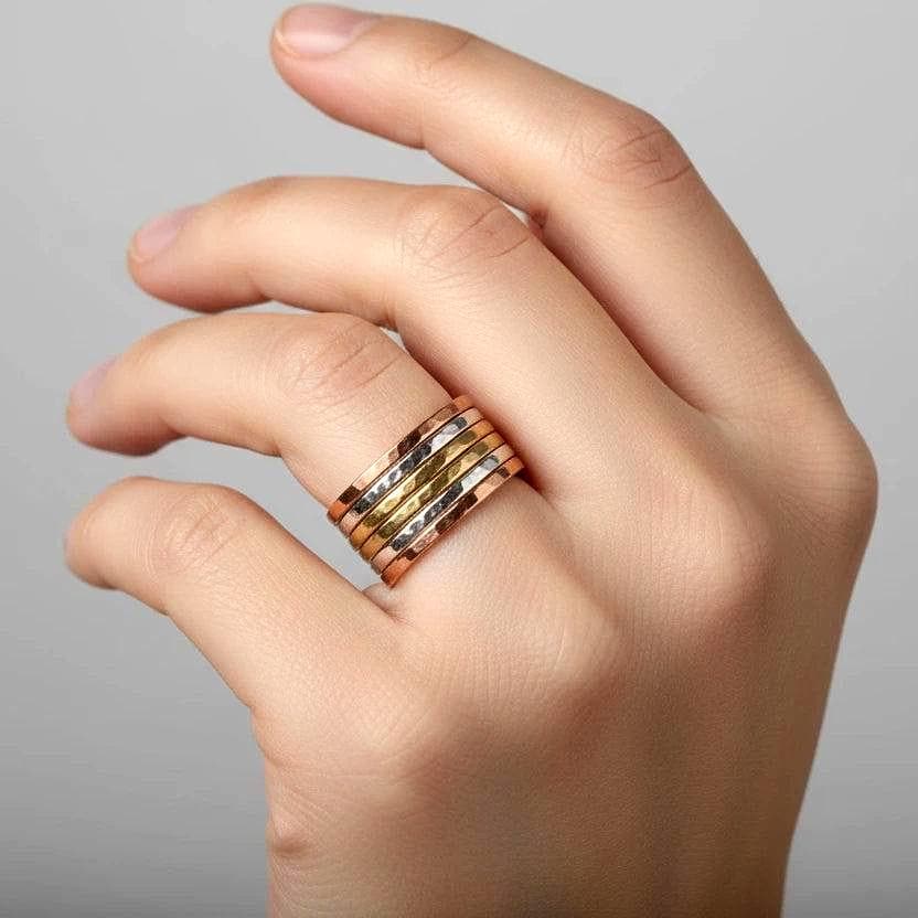 Santa Fe Marketplace Mixed Metal Stacking Rings | Hammered Copper, Silver & Brass Bands Product Image: Mixed Metal Stacking Rings | Hammered Copper, Silver & Brass Bands