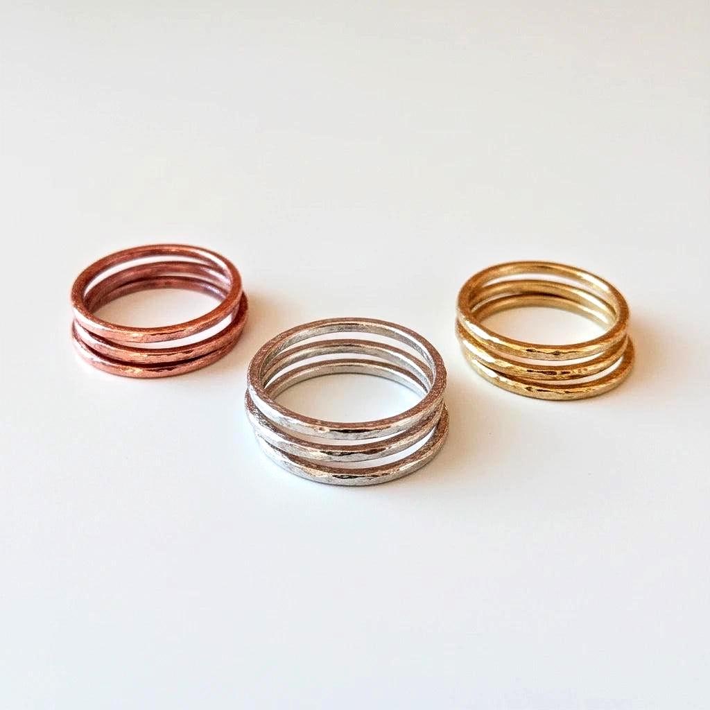 Santa Fe Marketplace Mixed Metal Stacking Rings | Hammered Copper, Silver & Brass Bands Product Image: Mixed Metal Stacking Rings | Hammered Copper, Silver & Brass Bands