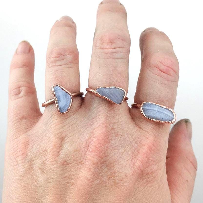 Santa Fe Marketplace Blue Lace Agate Ring | Handmade Electroformed Copper | Made to Order Product Image: Blue Lace Agate Ring | Handmade Electroformed Copper | Made to Order