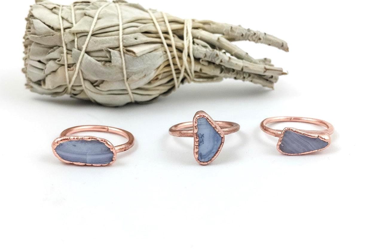 Santa Fe Marketplace Blue Lace Agate Ring | Handmade Electroformed Copper | Made to Order Product Image: Blue Lace Agate Ring | Handmade Electroformed Copper | Made to Order