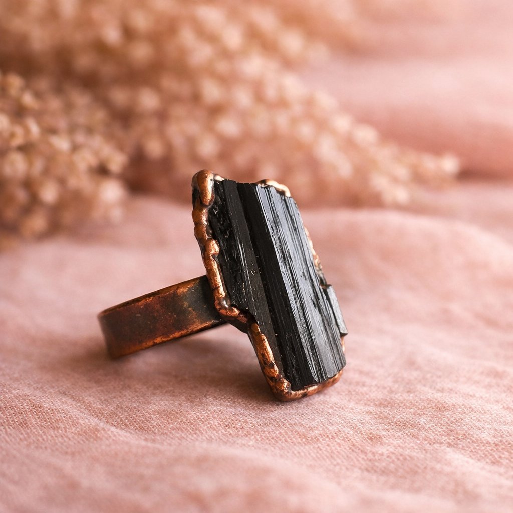 Santa Fe Marketplace Large Black Tourmaline Ring | Raw Crystal | Wide Band Copper | Made to Order Product Image: Large Black Tourmaline Ring | Raw Crystal | Wide Band Copper | Made to Order