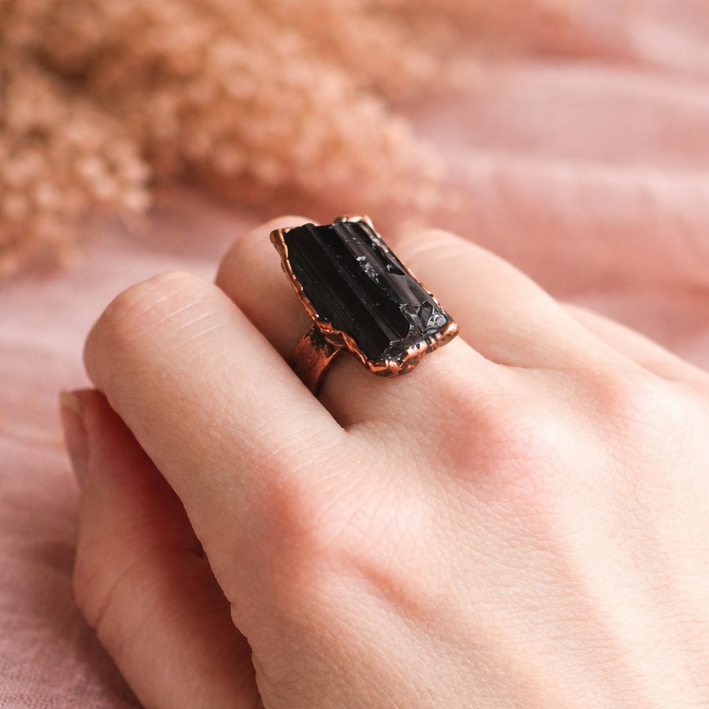 Santa Fe Marketplace Large Black Tourmaline Ring | Raw Crystal | Wide Band Copper | Made to Order Product Image: Large Black Tourmaline Ring | Raw Crystal | Wide Band Copper | Made to Order
