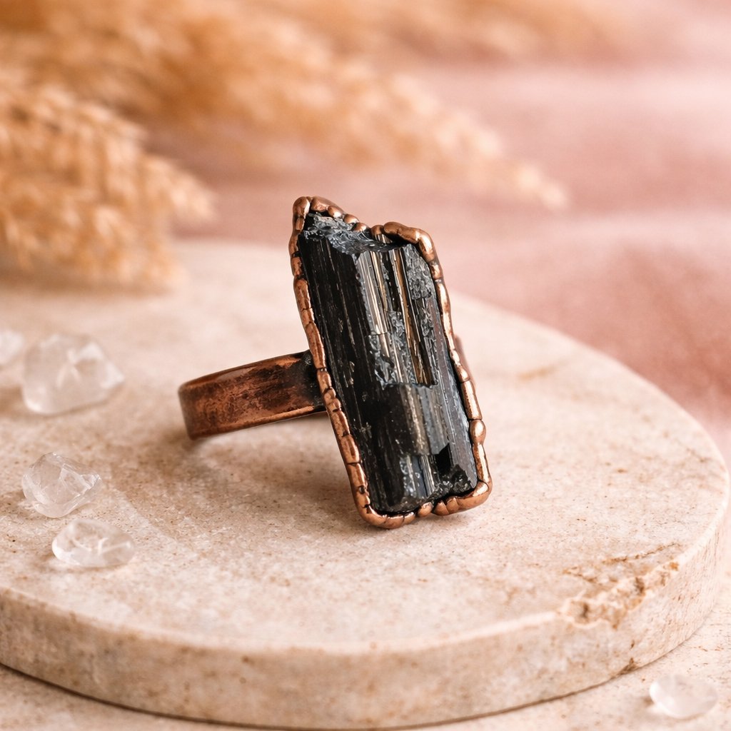 Santa Fe Marketplace Large Black Tourmaline Ring | Raw Crystal | Wide Band Copper | Made to Order Product Image: Large Black Tourmaline Ring | Raw Crystal | Wide Band Copper | Made to Order