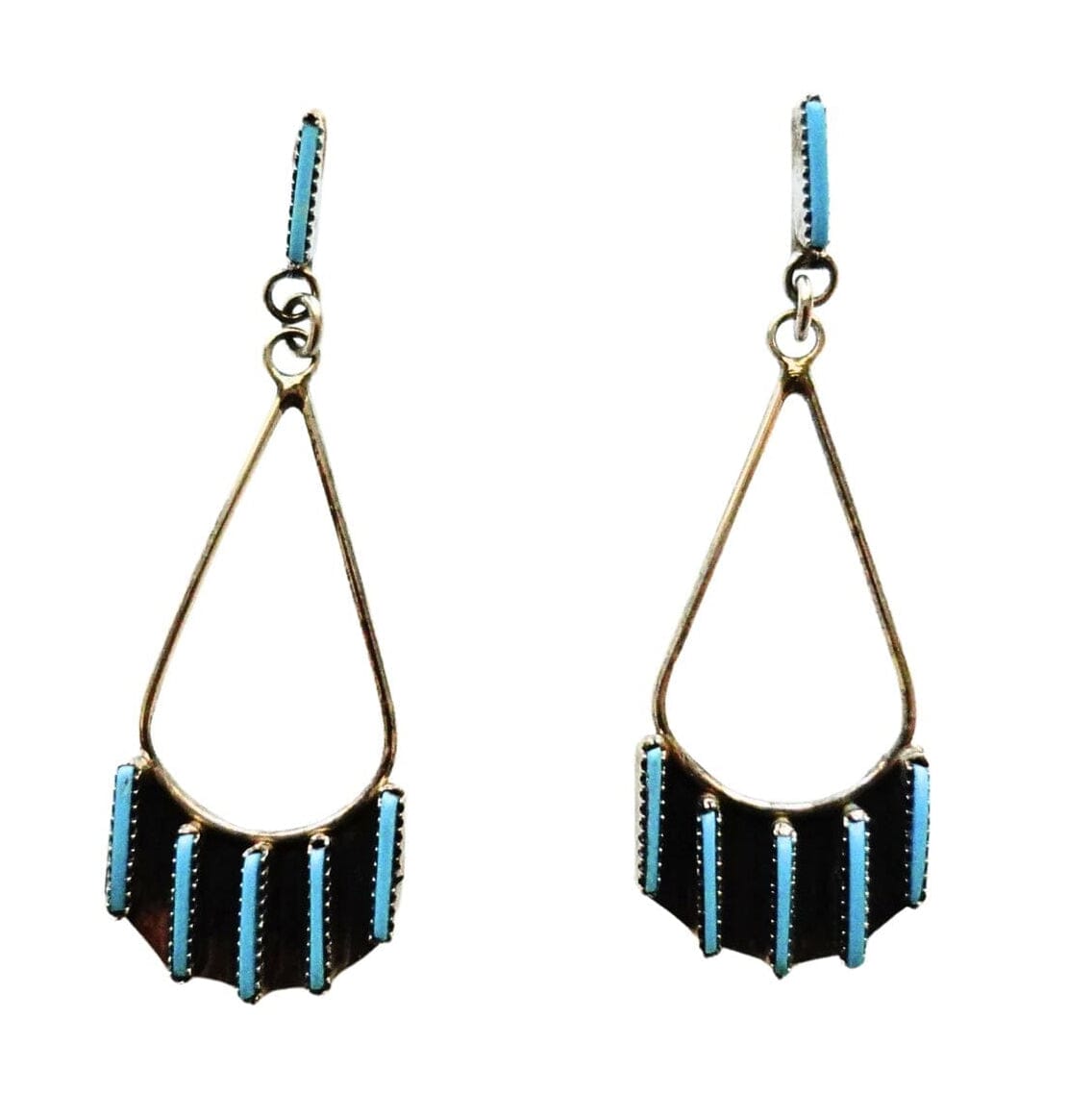 Santa Fe Marketplace Zuni Turquoise Dangle Earrings Product Image: Zuni Turquoise Dangle Earrings
