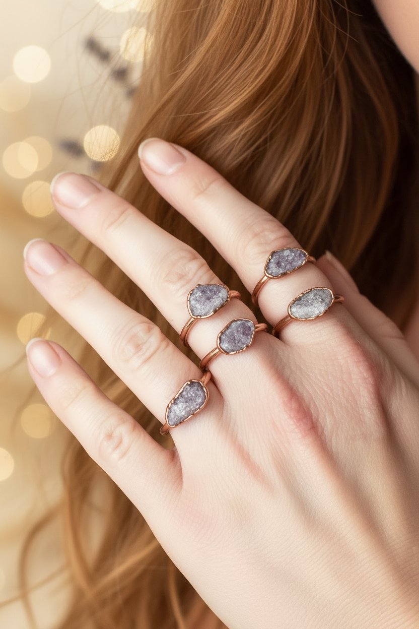 Santa Fe Marketplace Lepidolite Ring | Handcrafted Electroformed Copper | Made to Order Product Image: Lepidolite Ring | Handcrafted Electroformed Copper | Made to Order