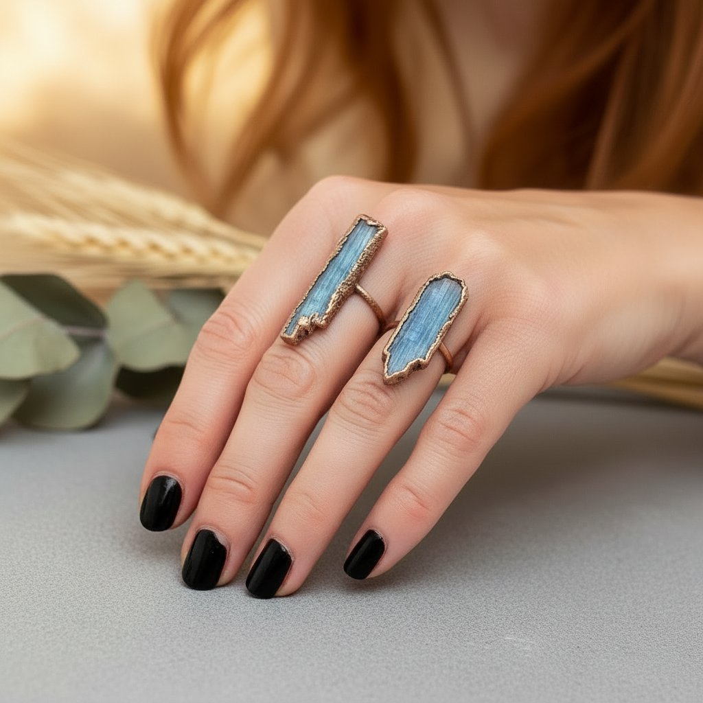 Santa Fe Marketplace Blue Kyanite Ring | Raw Blade | Handcrafted Electroformed Copper | Made to Order Product Image: Blue Kyanite Ring | Raw Blade | Handcrafted Electroformed Copper | Made to Order