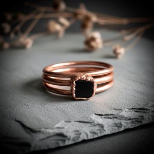 Product Image: Black Tourmaline Stack Ring Set | Electroformed Copper | Made to Order