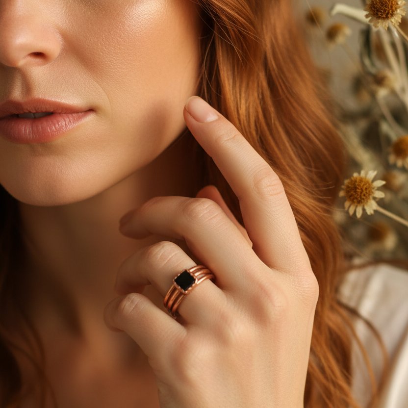 Santa Fe Marketplace Black Tourmaline Stack Ring Set | Electroformed Copper | Made to Order Product Image: Black Tourmaline Stack Ring Set | Electroformed Copper | Made to Order