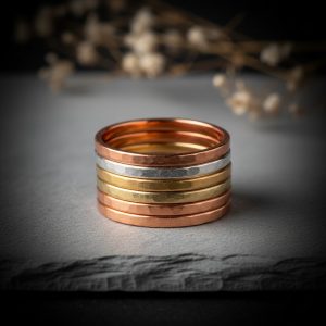Santa Fe Marketplace Mixed Metal Stacking Rings | Hammered Copper, Silver & Brass | Made to Order Product Image: Mixed Metal Stacking Rings | Hammered Copper, Silver & Brass | Made to Order
